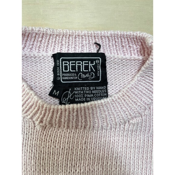 Berek Hand Knit Pink Cotton Sweater Musical Instruments Floral Hearts Size M - Picture 6 of 8
